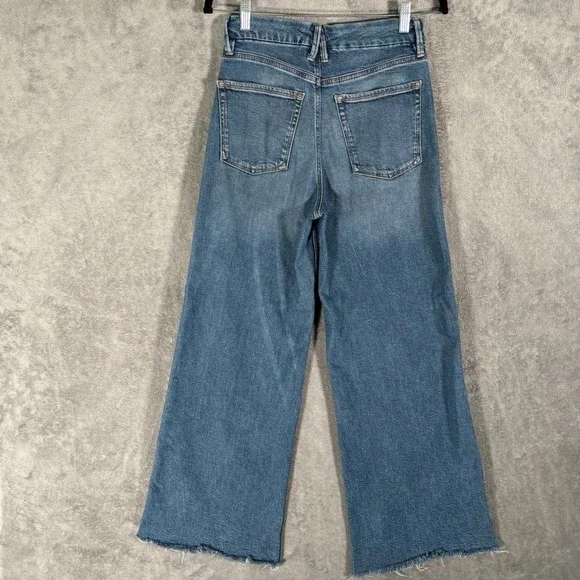 Good American Good Skate Crop Jeans Womens 0/25 Blue High Rise Wide Leg Raw Hem - Picture 2 of 14